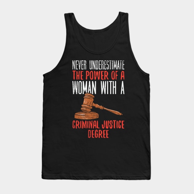 Never Underestimate The Power Of A Woman With A Criminal Justice Tank Top by seiuwe